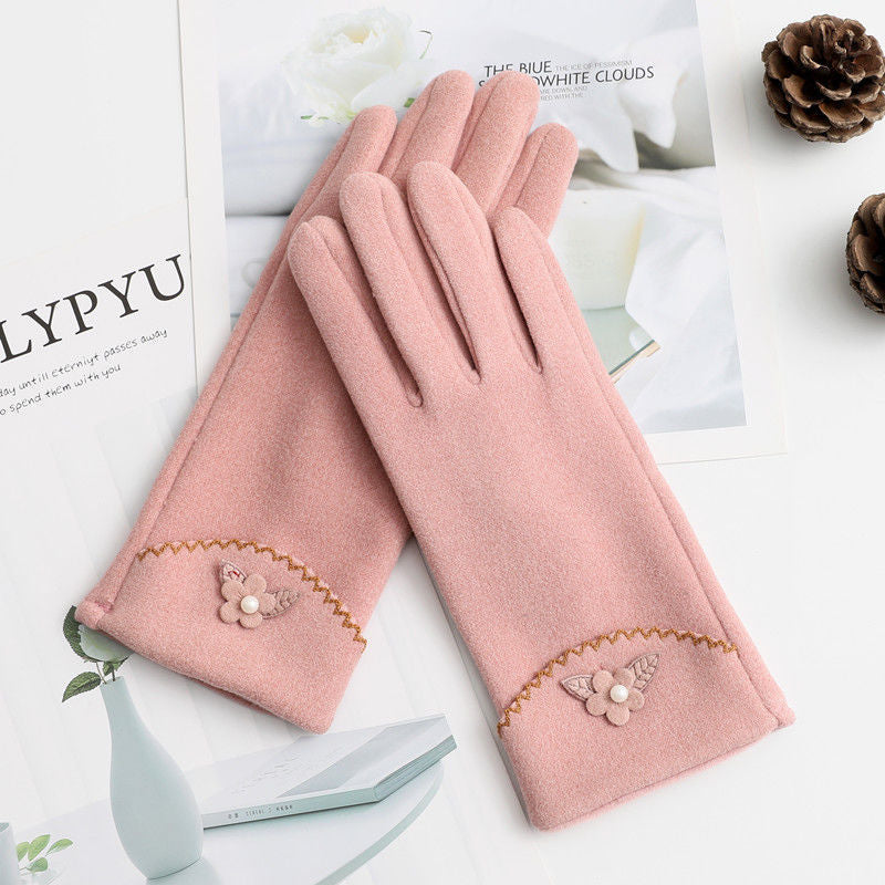 Winter Non-Inverted Velvet Cashmere Full Finger Warm Lace Gloves