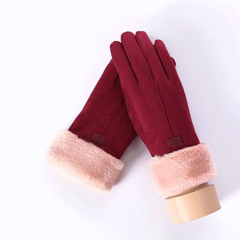 Winter Non-Inverted Velvet Cashmere Full Finger Warm Lace Gloves