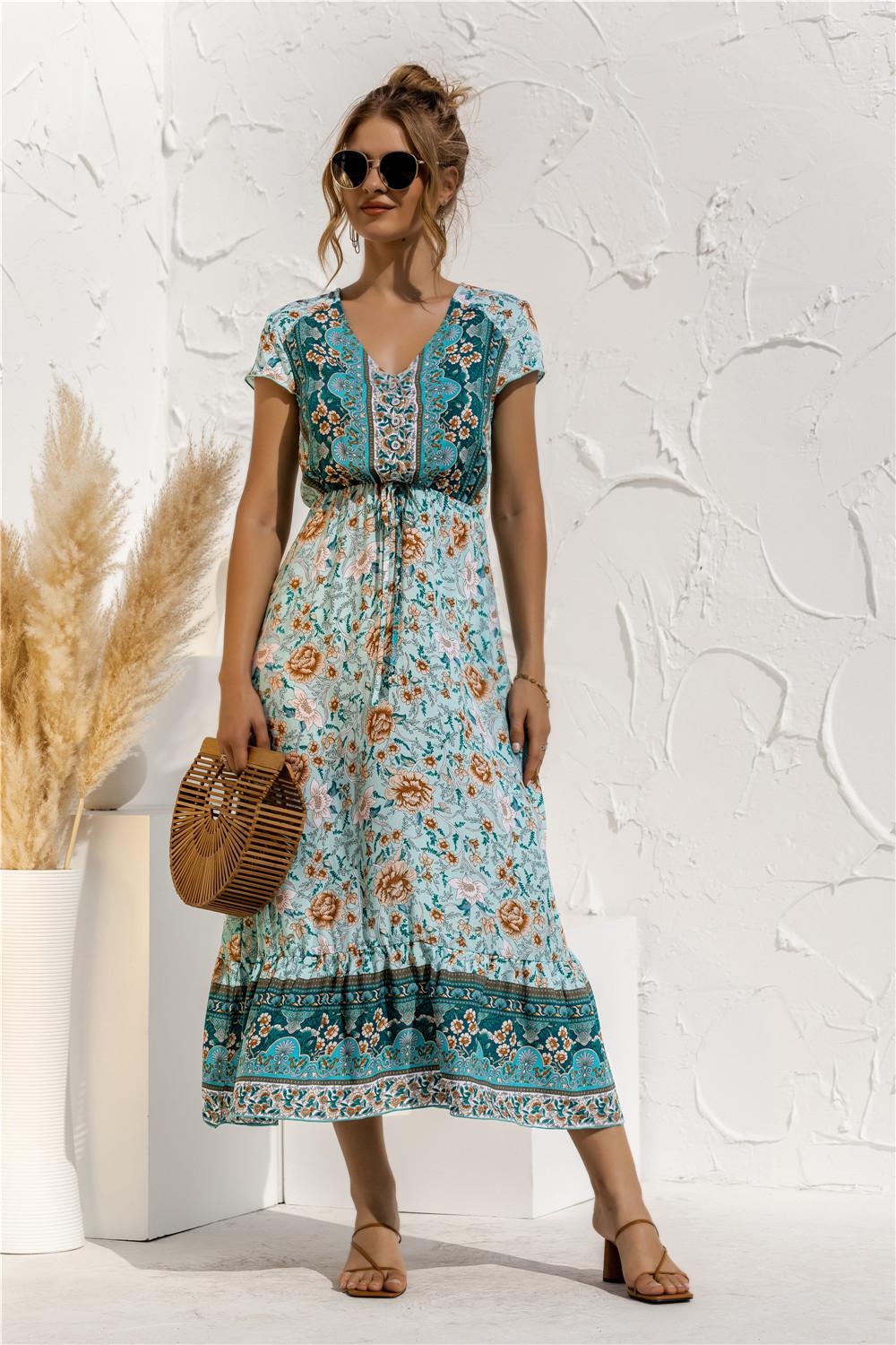 Viskos Dam Sommar Boho Klänning, Bohemian Maxi