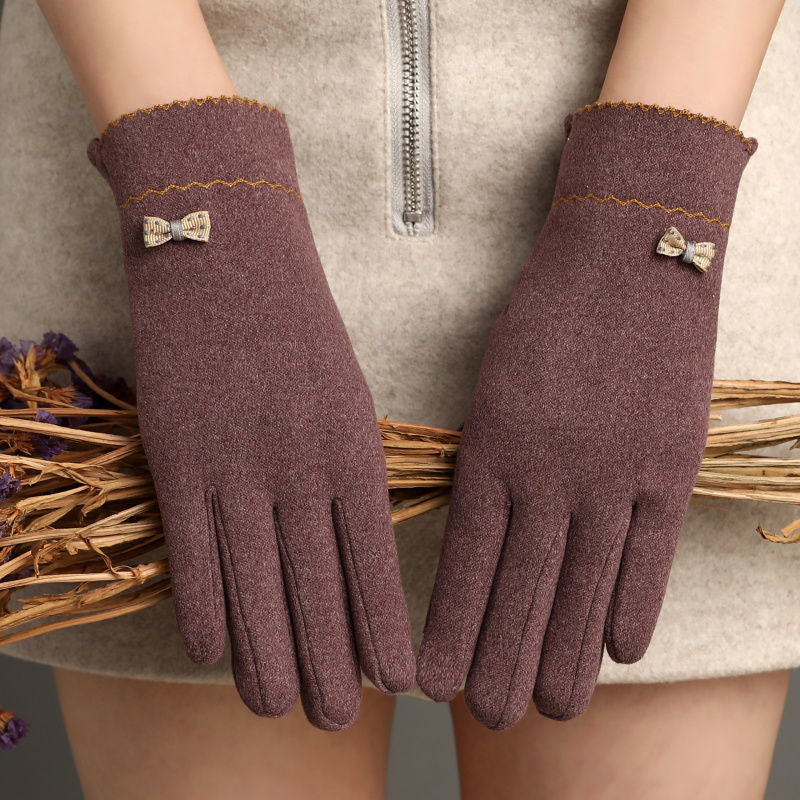 Winter Non-Inverted Velvet Cashmere Full Finger Warm Lace Gloves