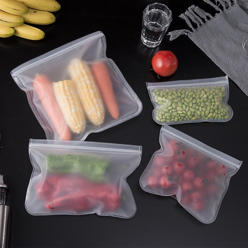 Silicone Food Storage Bag, Reusable Stand Up Zip Shut Bag, Wrap Ziplock Bag for Food Storage