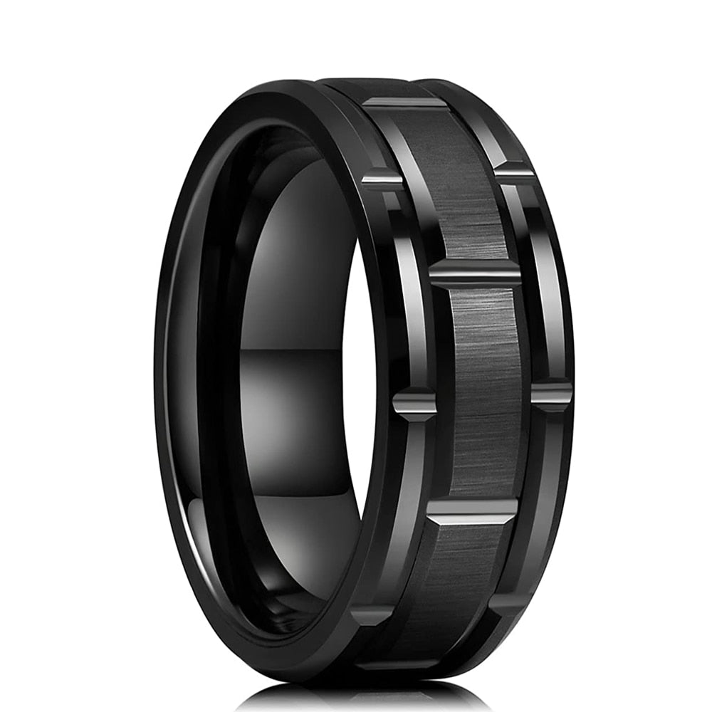 Stainless Steel Brushed Double Groove Men's Ring