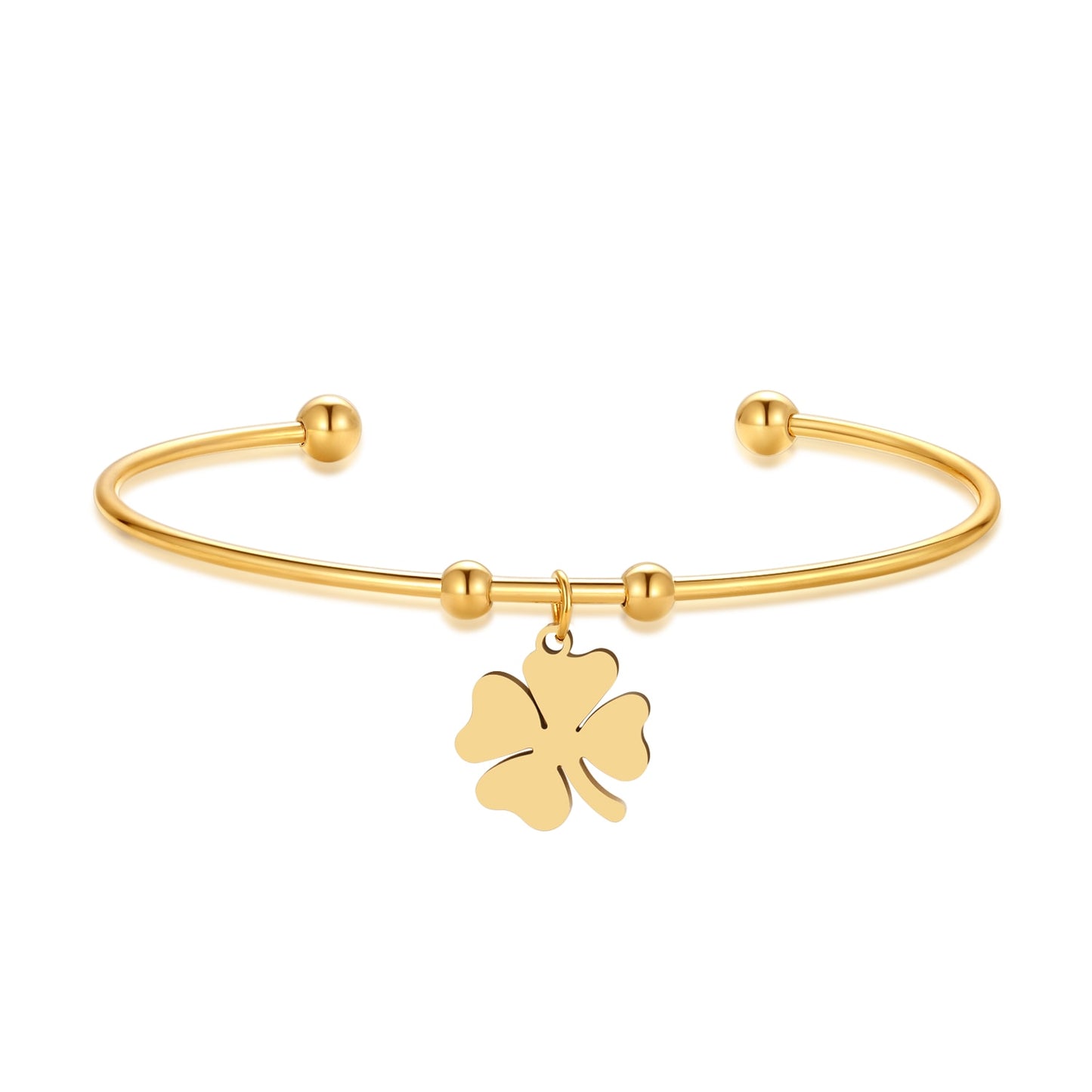 Stainless Steel Open Bracelet, Gold Color Clover Simple Trendy Bracelets For Women