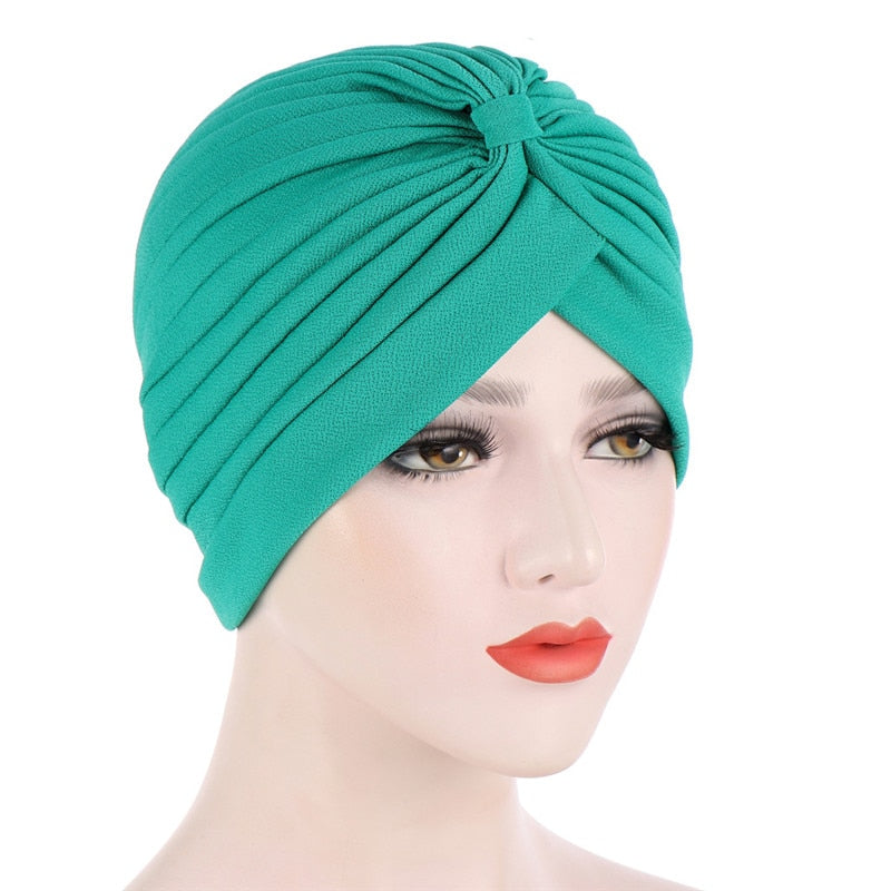 Cotton solid folds pearl muslim turban scarf  women's hijab