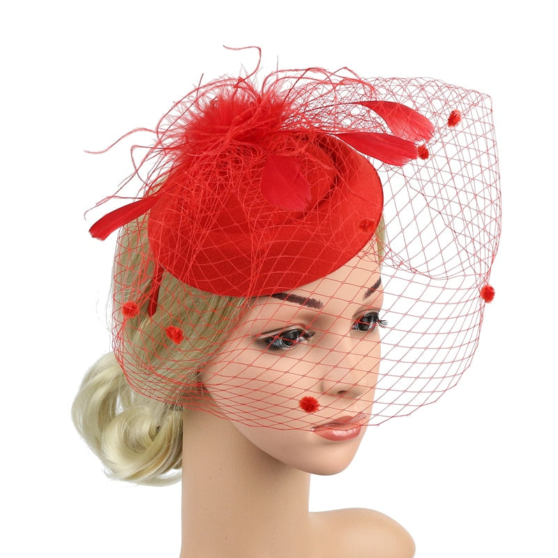 Women Feather Floral Hair Fascinator Hat, Headband