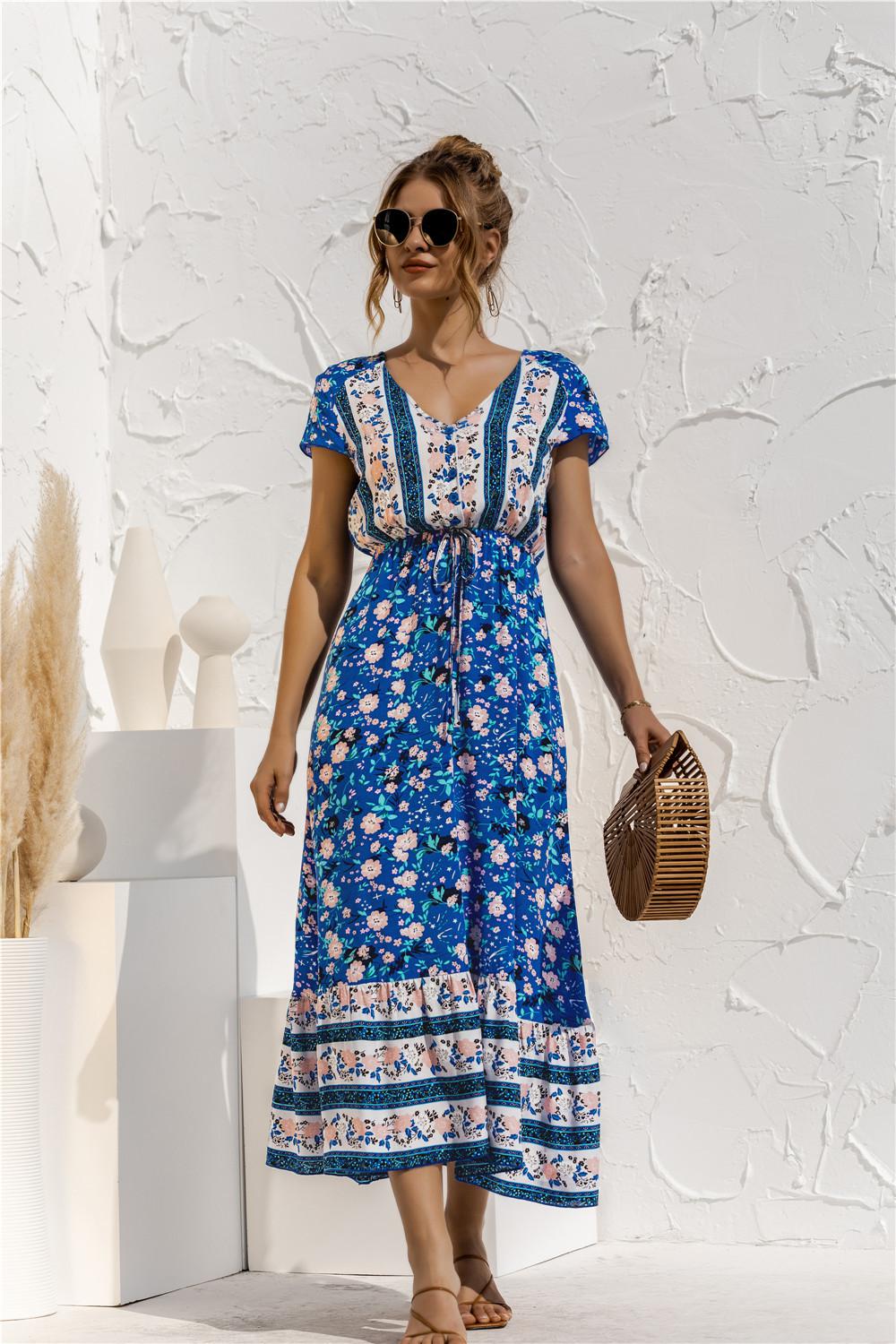 Viskos Dam Sommar Boho Klänning, Bohemian Maxi