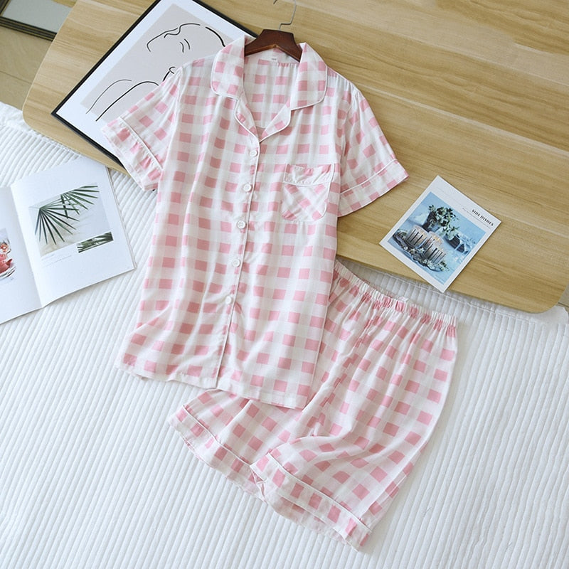 Summer new pajamas, short-sleeved shorts large floral print pajamas for women