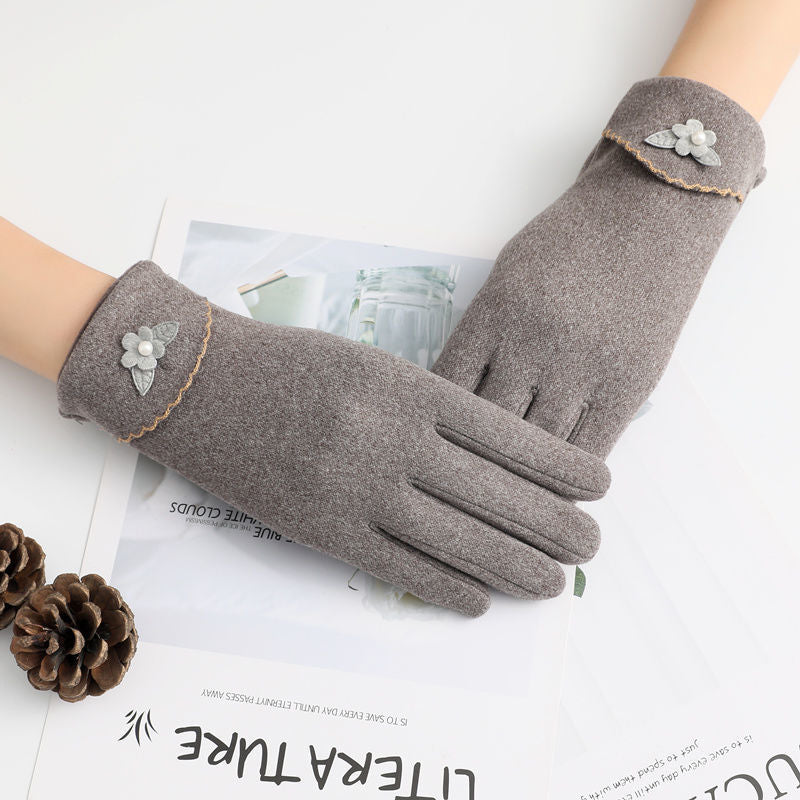 Winter Non-Inverted Velvet Cashmere Full Finger Warm Lace Gloves