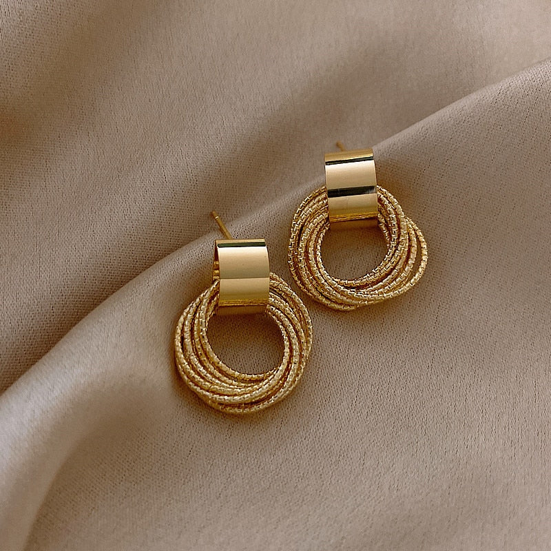 Metallic Gold Color Pendant Earrings