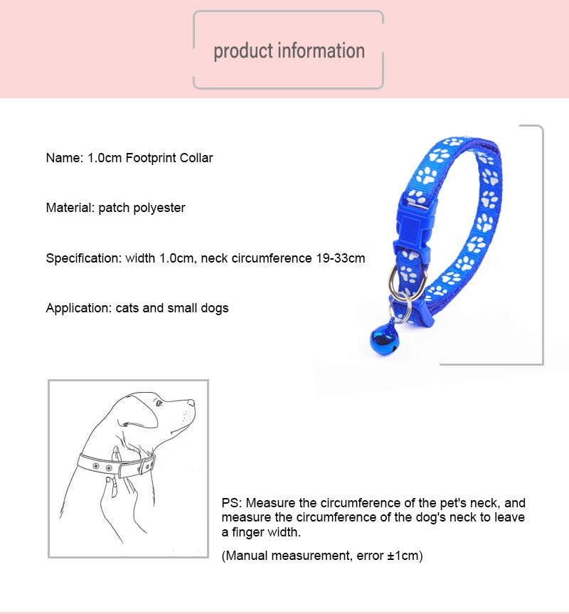 1Pc Colorful Cute Bell Collar, Adjustable Buckle Cat Collar, Footprint Kitten Collar
