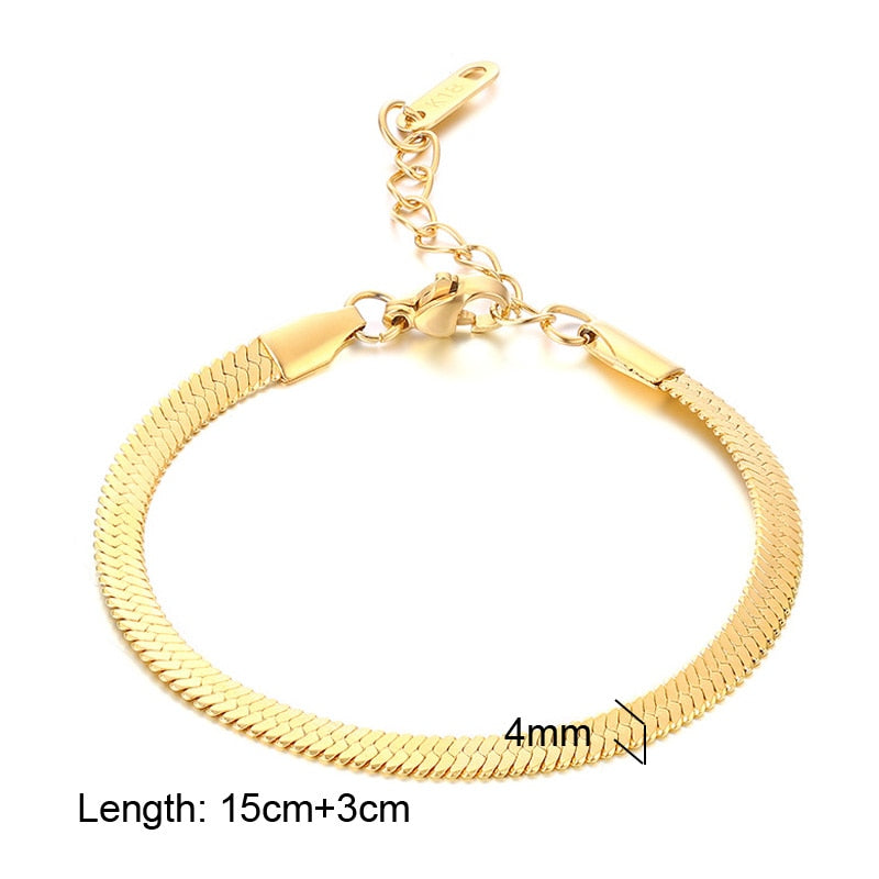 Gold Color Stainless Steel Rectangle Link Bracelets