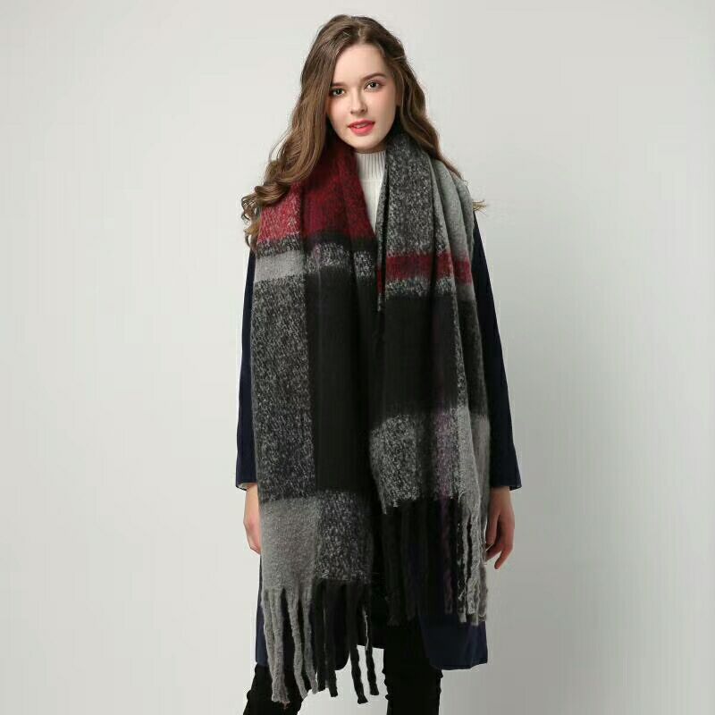 Cashmere Women Plaid Scarf, Winter Warm Shawl