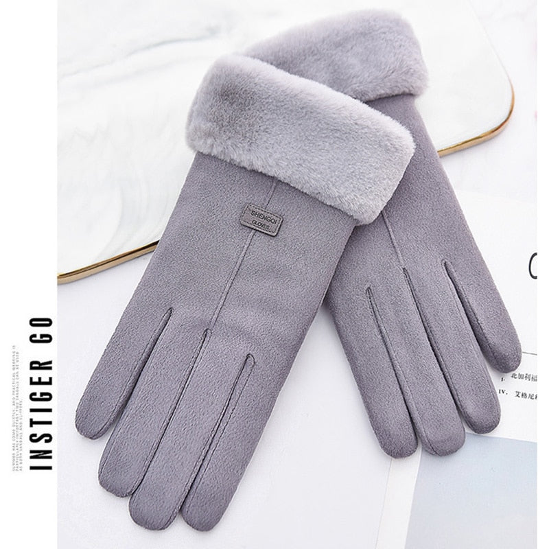 Winter Non-Inverted Velvet Cashmere Full Finger Warm Lace Gloves