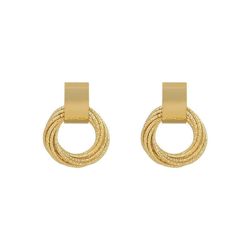 Retro Metallic Gold Colour Multiple Small Circle Pendant Earrings