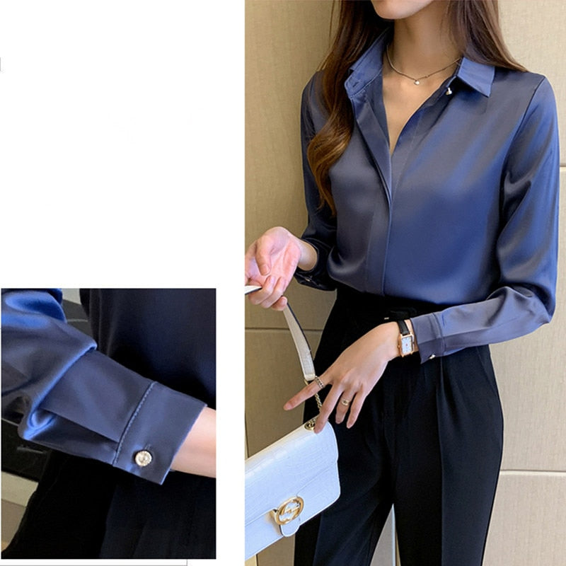 Silk Women's Shirt Long Sleeve Fashion Woman Blouses / Satin Top Female Shirts