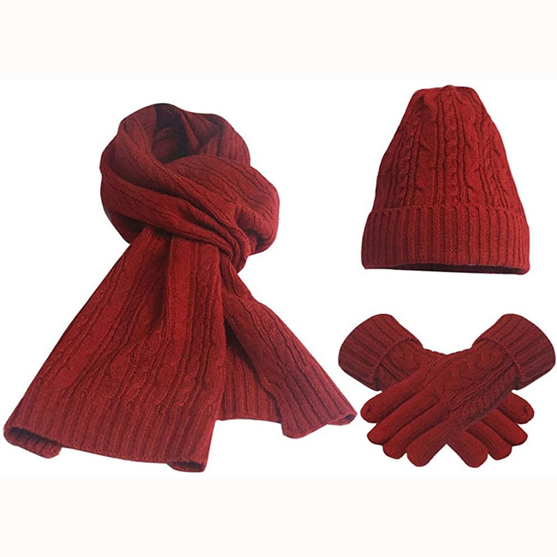 Women's Scarf Sets, Winter Knitted Hat Scarf Gloves