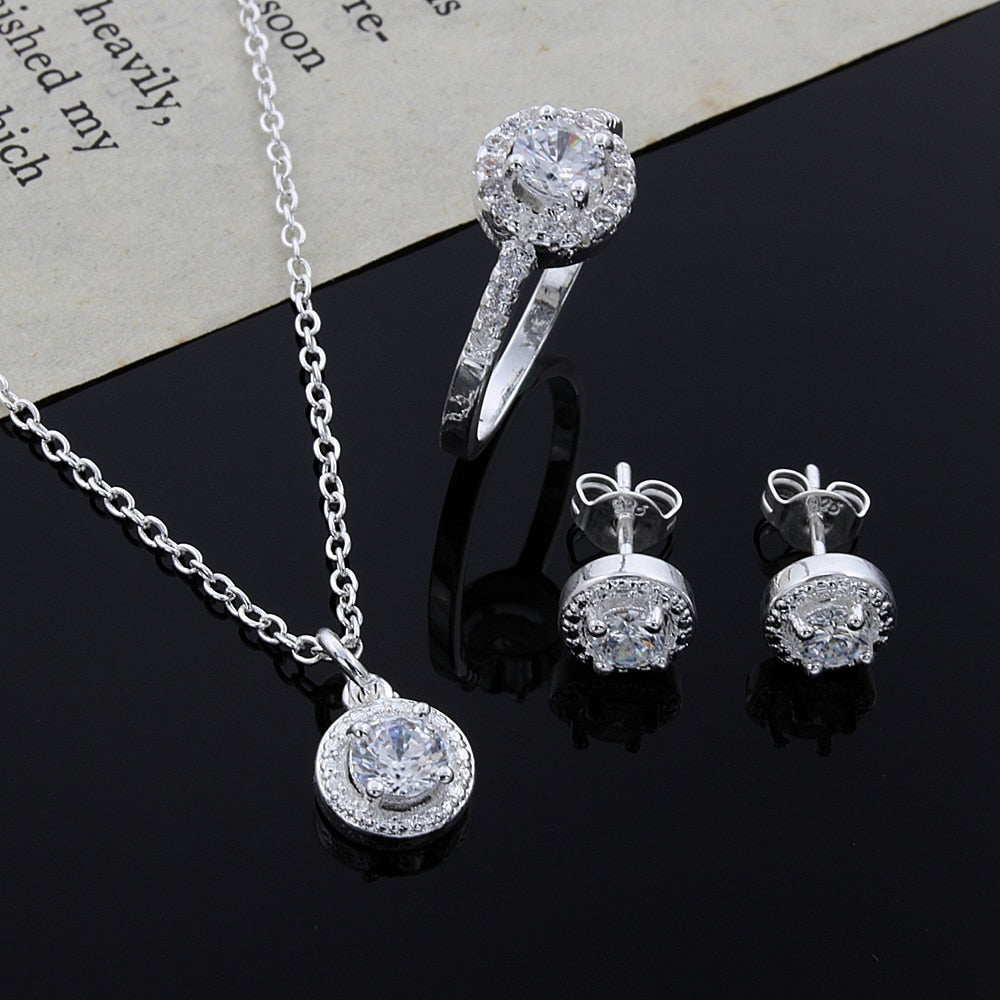 925 Sterling silver shiny crystal CZ necklace Set