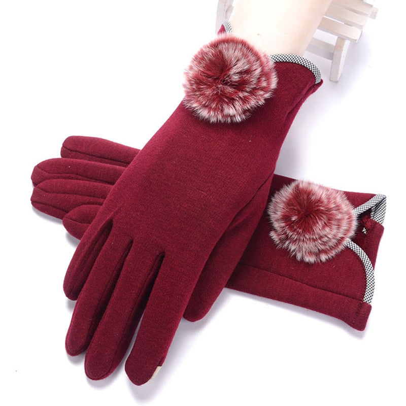 Winter Non-Inverted Velvet Cashmere Full Finger Warm Lace Gloves