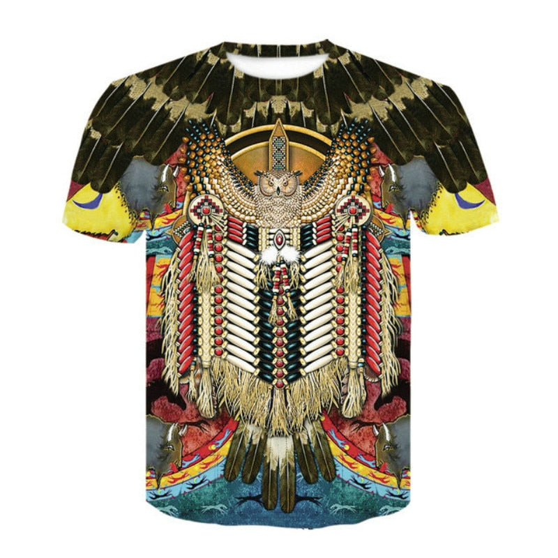 Bohemian style polyester T-shirt heren 3D stretch