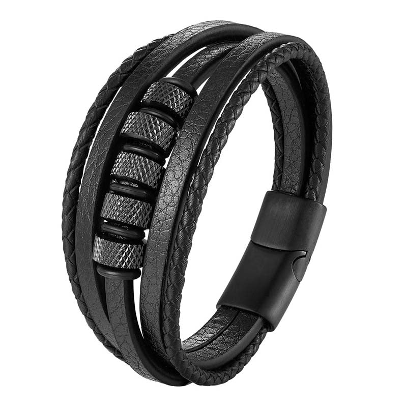 Multi-layer Combination Stainless Steel Men's Leather Bracelet
