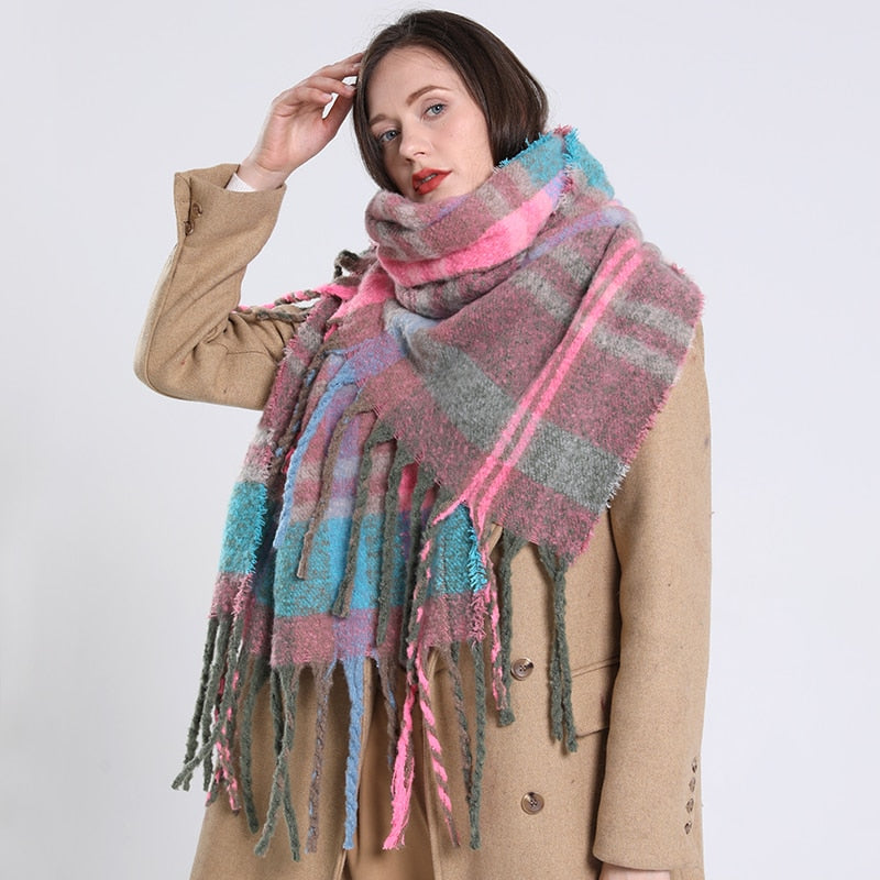 Cashmere Women Plaid Scarf, Winter Warm Shawl