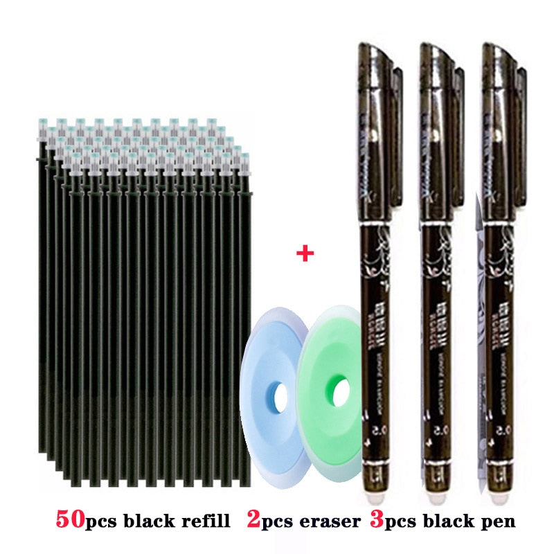 55pcs/set Colored Ink Erasable Pen, Refills Rods 0.5mm, Magic Erasable Gel Pen