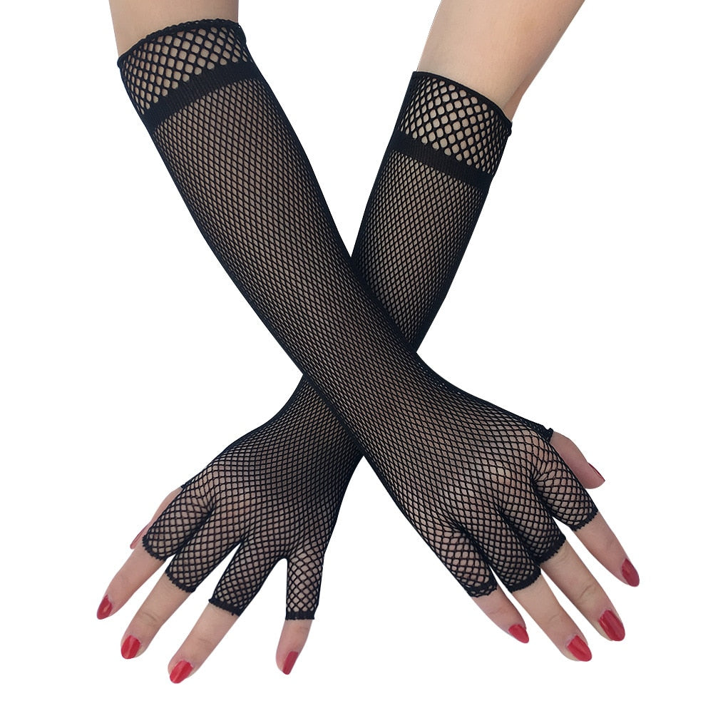 1 Pair Women Fishnet Long Gloves, Mesh Lace Thin Gloves