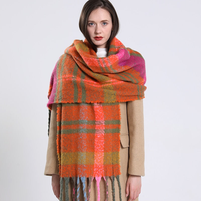 Cashmere Women Plaid Scarf, Winter Warm Shawl