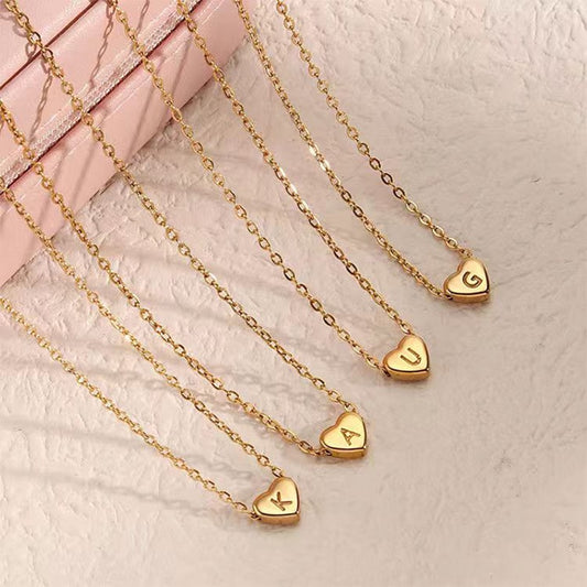 Tiny Gold Initial Heart Necklace