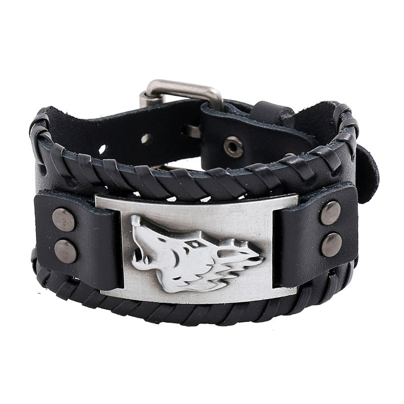 Metal with Leather Triangle Viking Rune Men's Bracelet