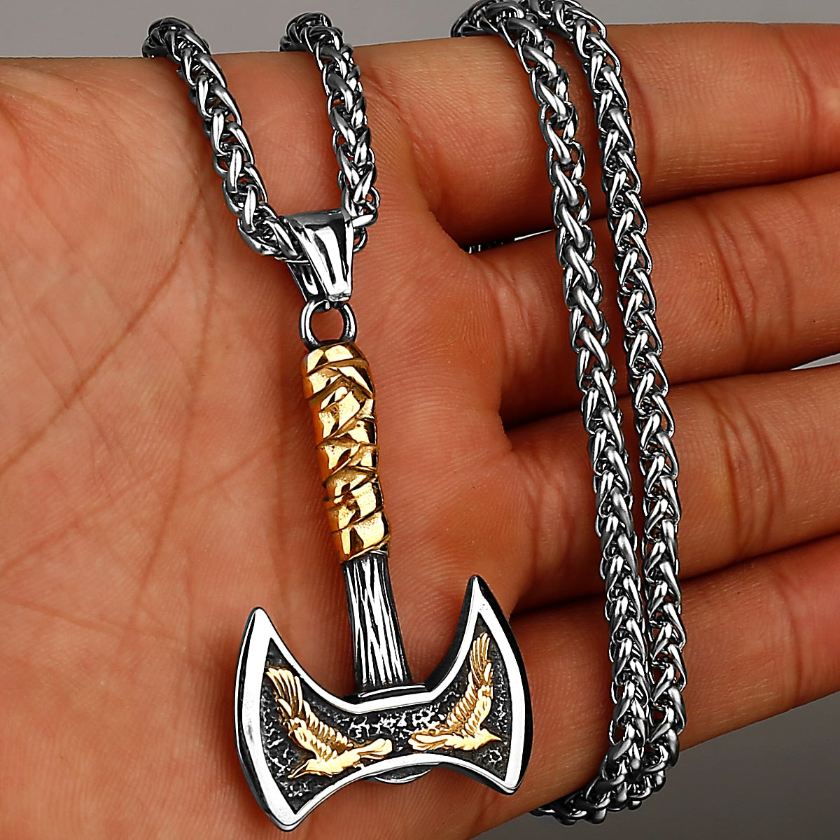 Viking Axe Necklace, Stainless Steel Viking Men's Necklace