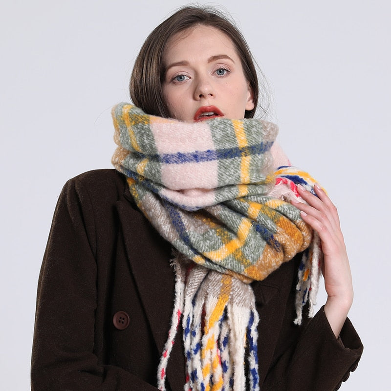 Cashmere Women Plaid Scarf, Winter Warm Shawl