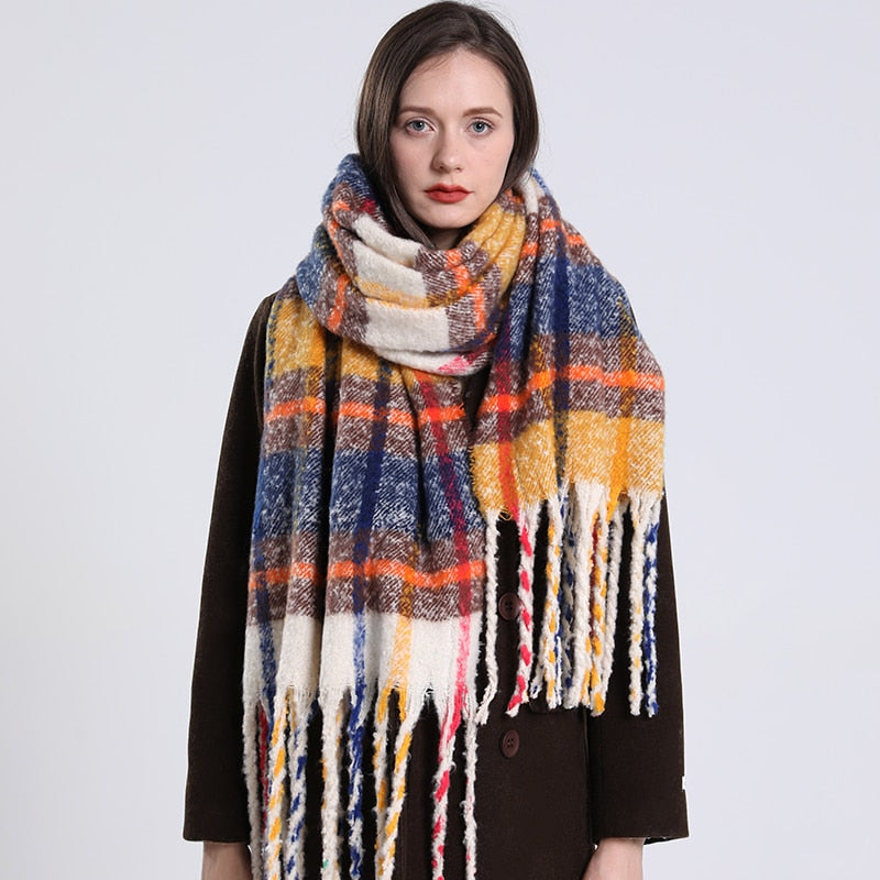 Cashmere Women Plaid Scarf, Winter Warm Shawl