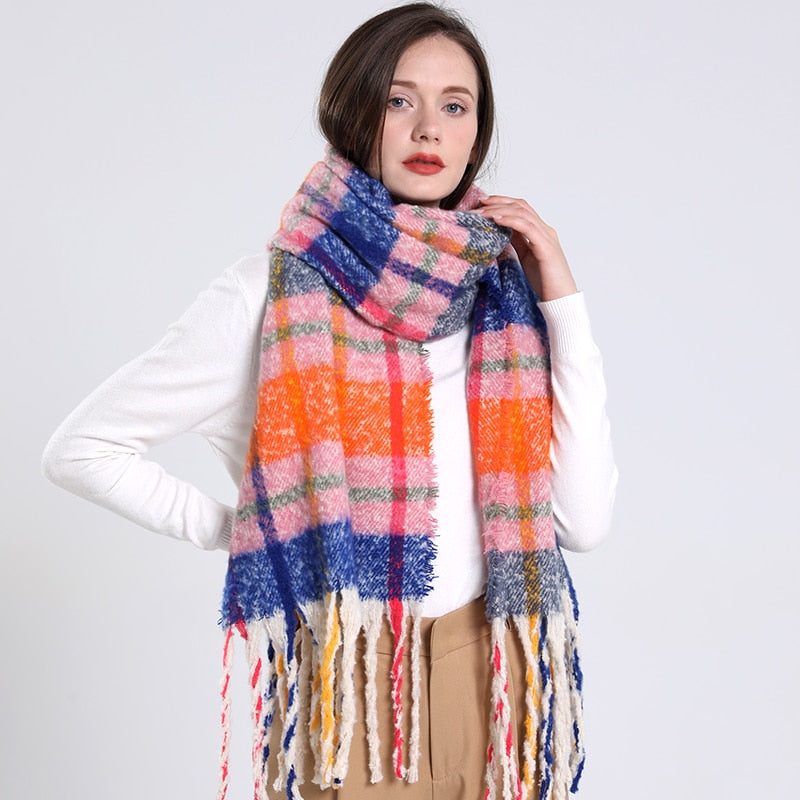 Cashmere Women Plaid Scarf, Winter Warm Shawl