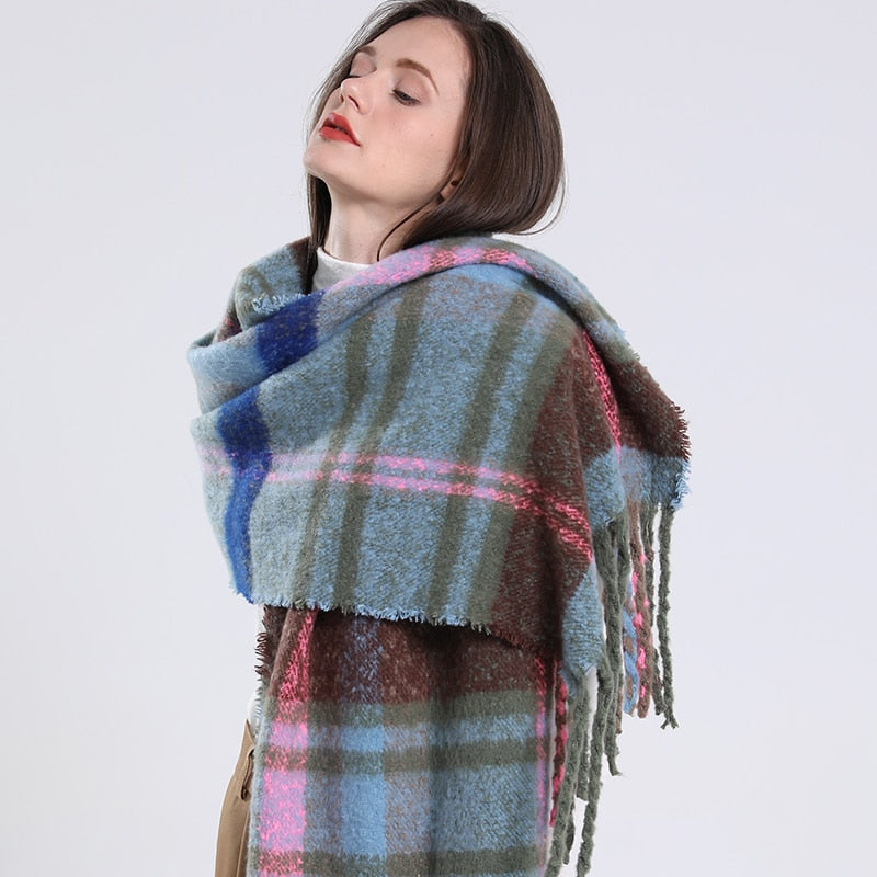 Cashmere Women Plaid Scarf, Winter Warm Shawl