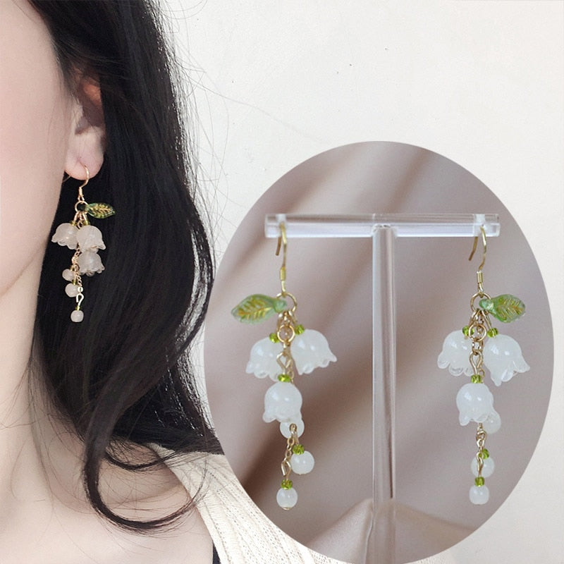 White lily of the valley flower elegant and gentle earrings