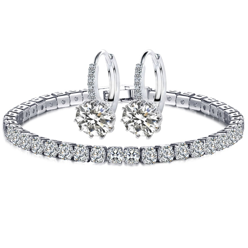 Silver Color Crystal Hoop Earrings