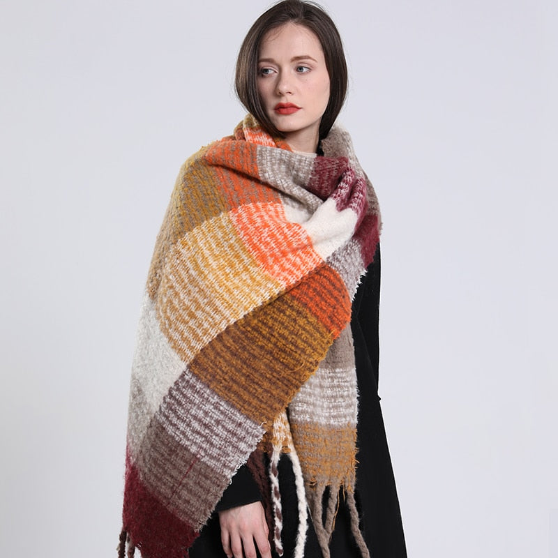 Cashmere Women Plaid Scarf, Winter Warm Shawl