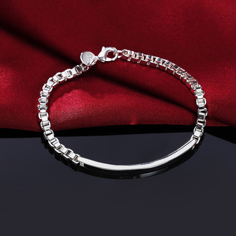 Sterling silver Classic flat sideways chain Bracelets for Women Men's