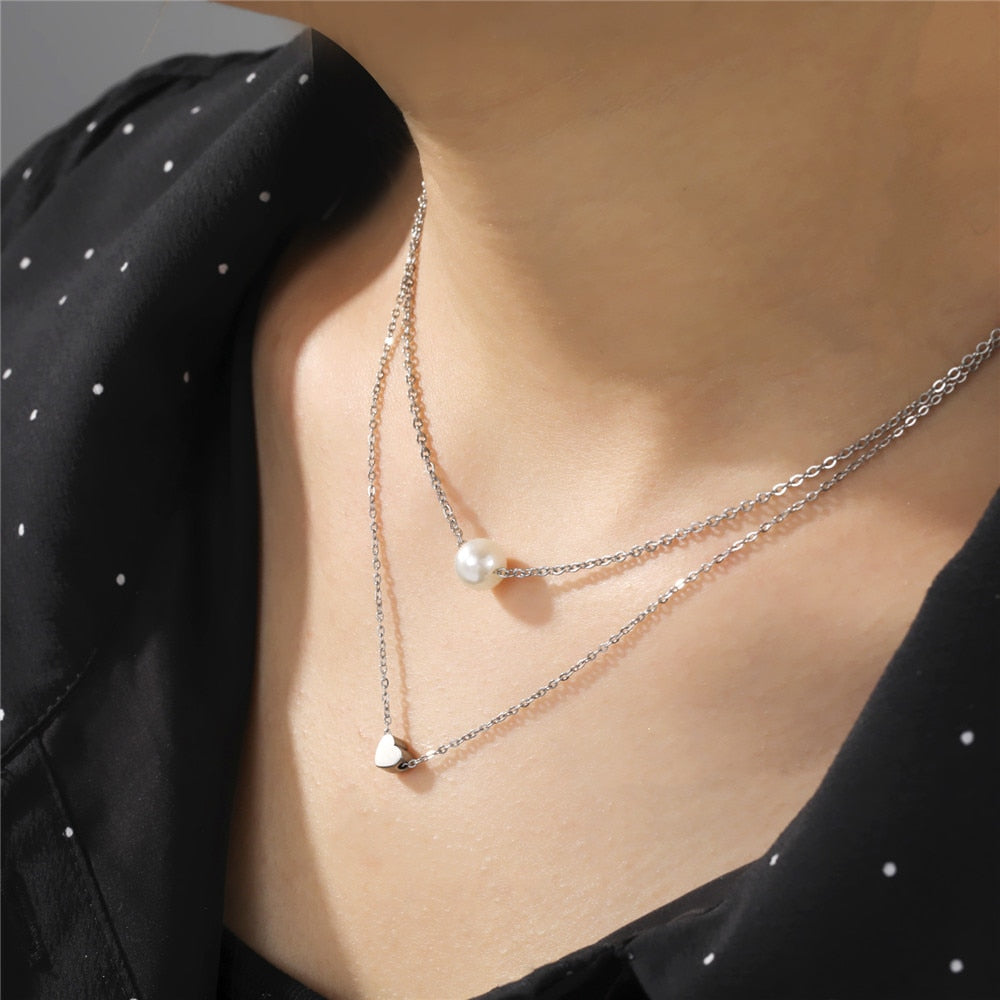Tiny Heart Stainless Steel Double Layered Necklace