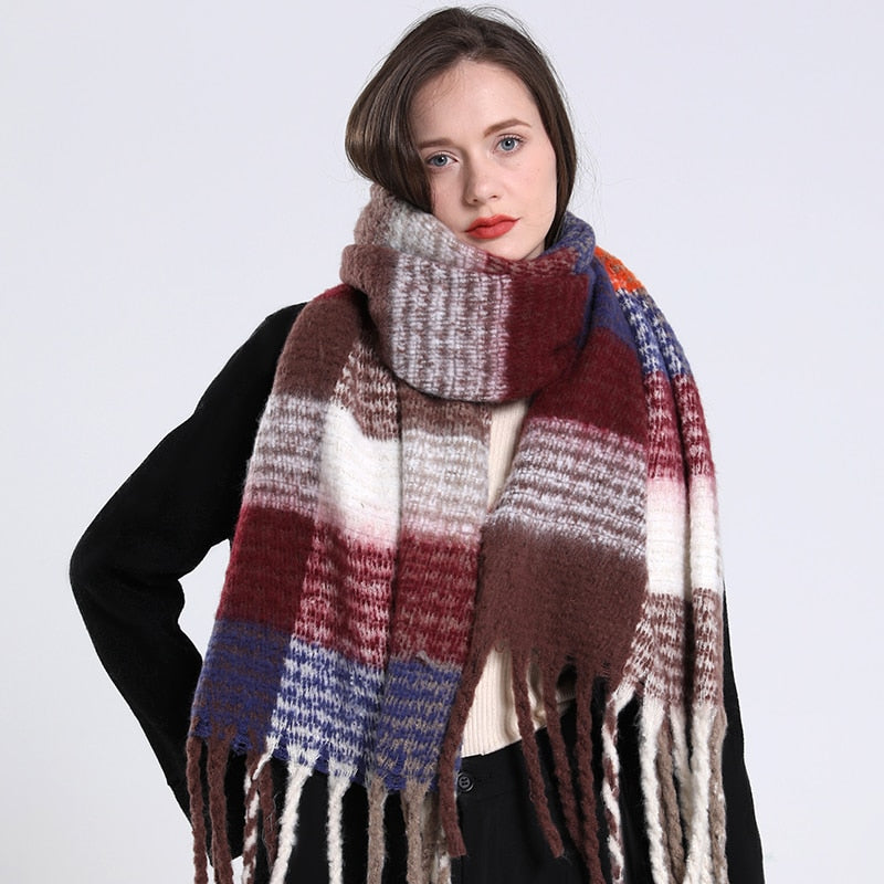 Cashmere Women Plaid Scarf, Winter Warm Shawl