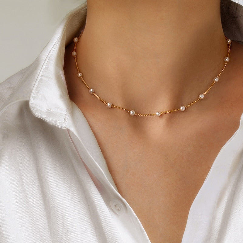 Silver Sparkling Clavicle Chain Choker Necklace