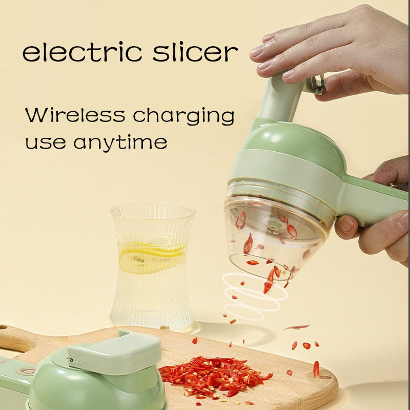 4 In 1 Handheld Electric Vegetable Cutter, Wireless Vegetable Chopper