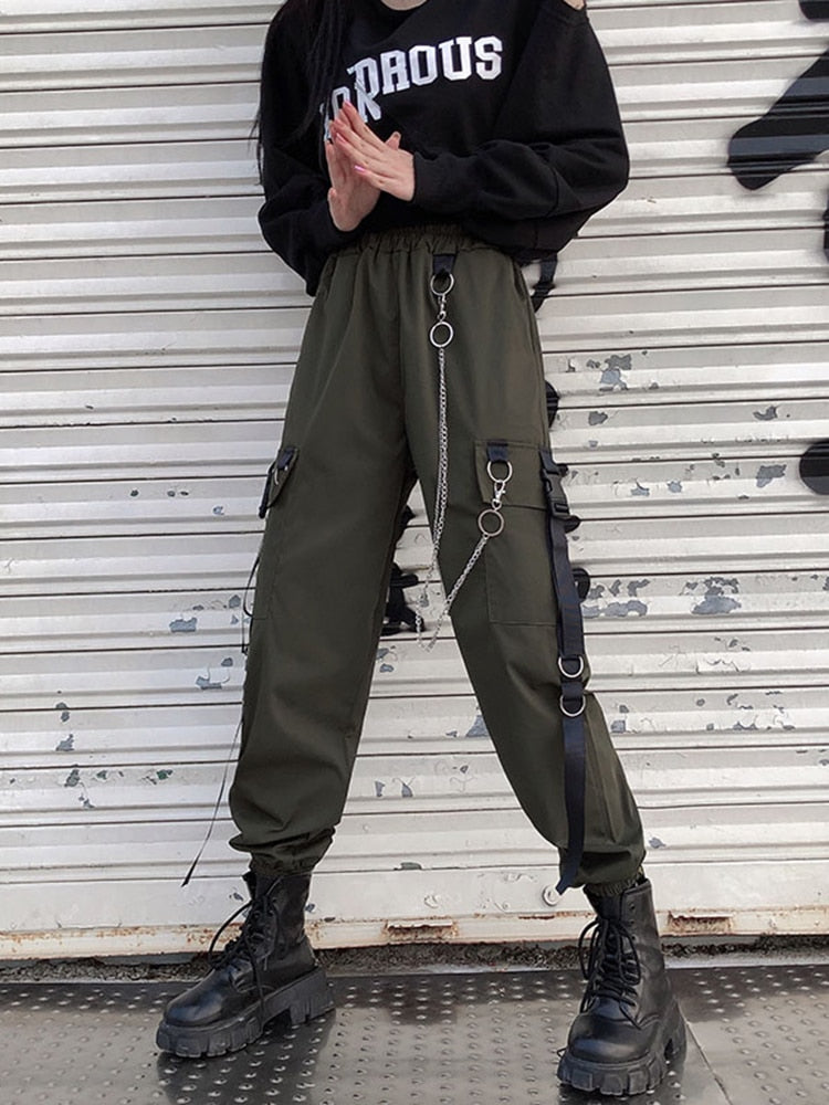 Dam Cargo Byxor/Harem Byxor/Punk Pockets Jogger Byxor