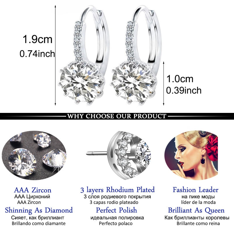 Silver Color Crystal Hoop Earrings