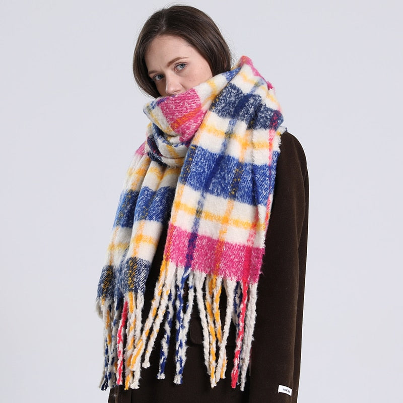 Cashmere Women Plaid Scarf, Winter Warm Shawl