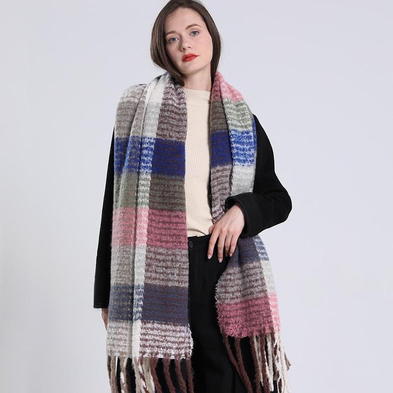 Cashmere Women Plaid Scarf, Winter Warm Shawl