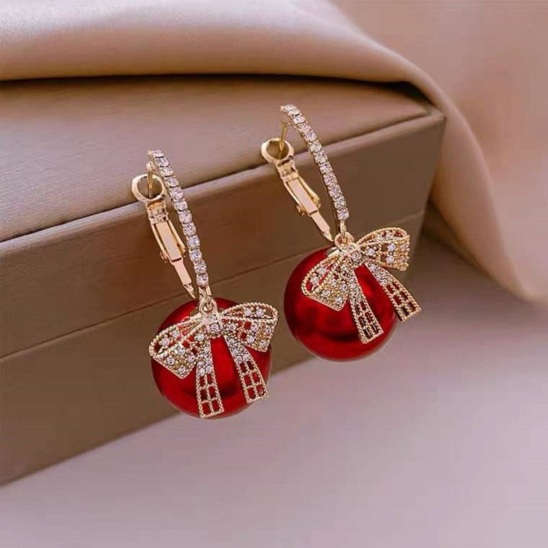 Vintage Red Pearl Earrings