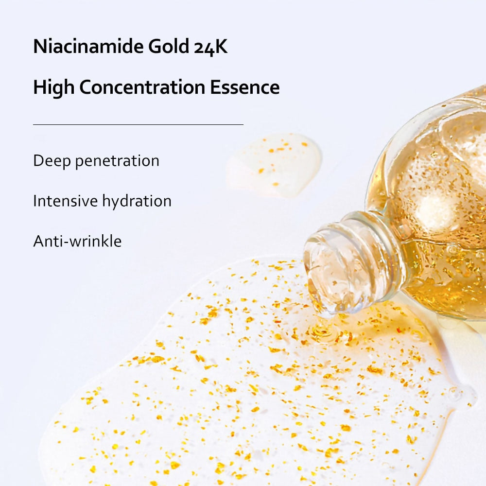 24K Gold Niacinamide Face Serum/Anti Aging Hyaluronic Acid for Face Shrinks Pores