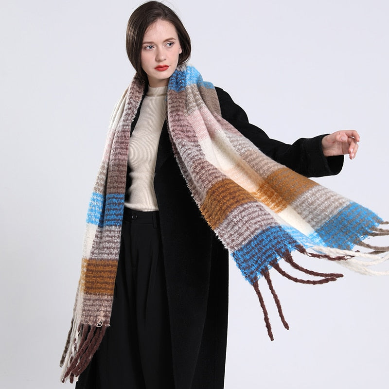 Cashmere Women Plaid Scarf, Winter Warm Shawl